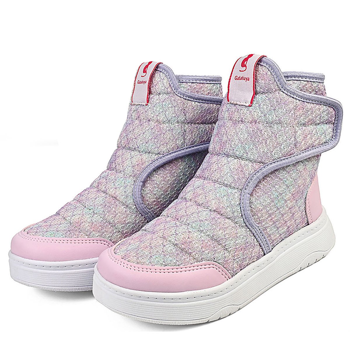 Bota Infantil Menina Cano Alto Inverno Brilho Lilás/Colorida Gatatuya