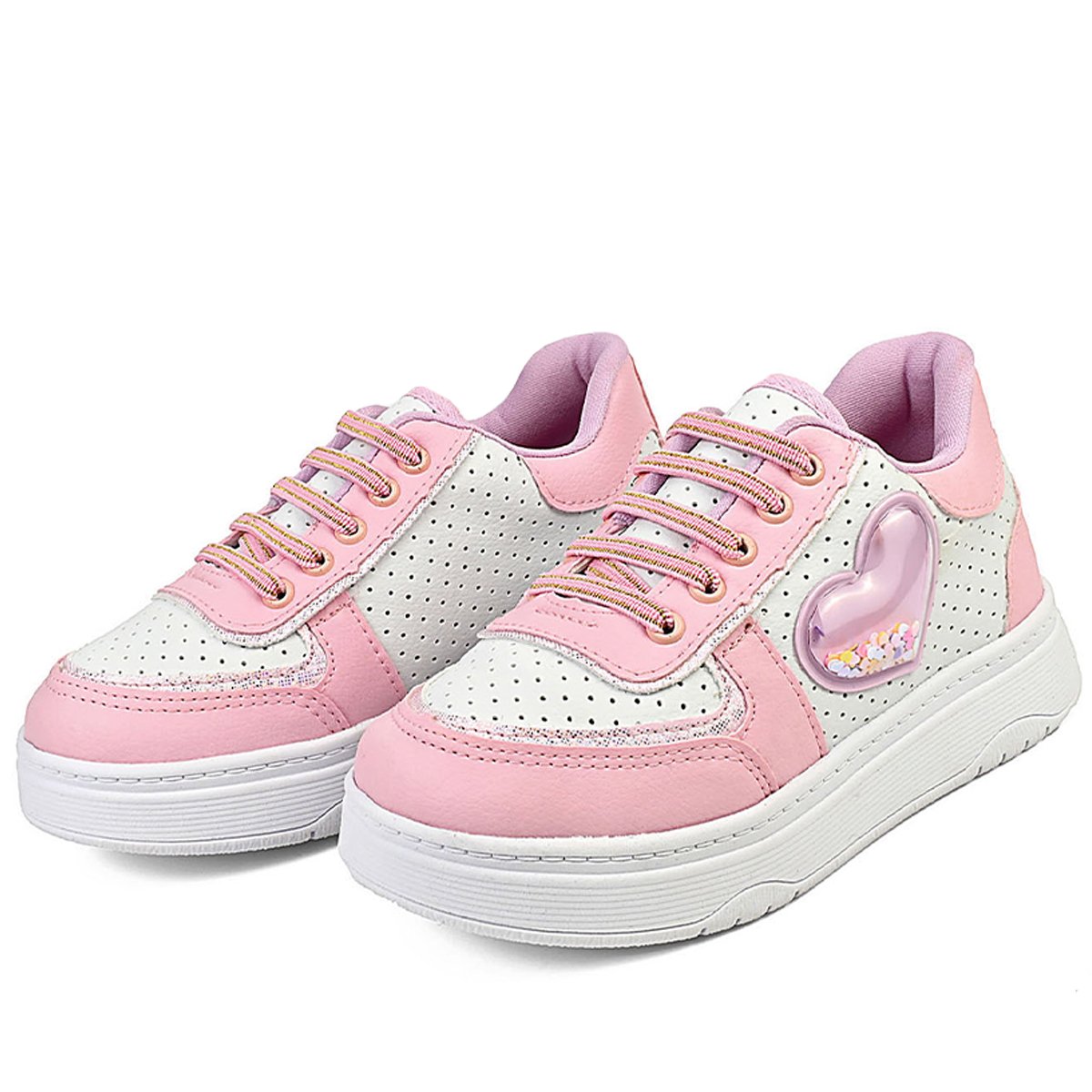 Tênis Escolar Infantil Feminino Branco Rosa Calce Fácil Confortável Gatatuya