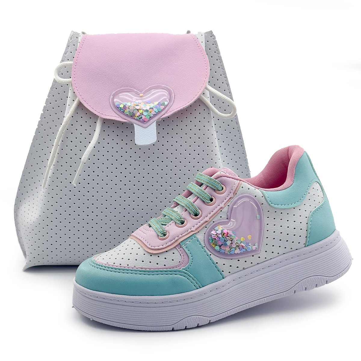 Kit Tênis Infantil Menina Com Bolsa Calce Fácil Feminino Colorido Casual Gatatuya