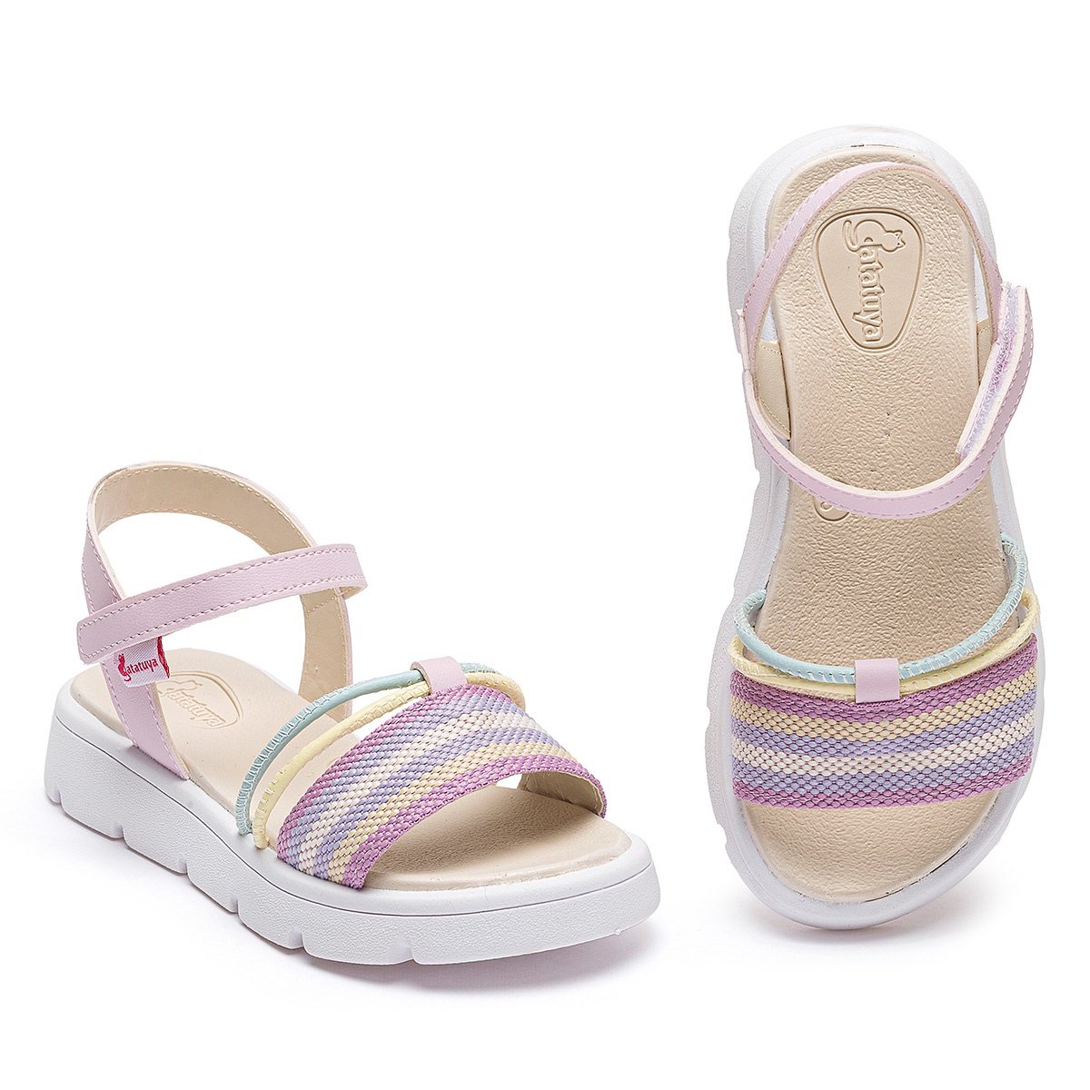 Sandália Infantil Menina Brilho Lilás/Colorido Confortável Antiderrapante Gatatuya
