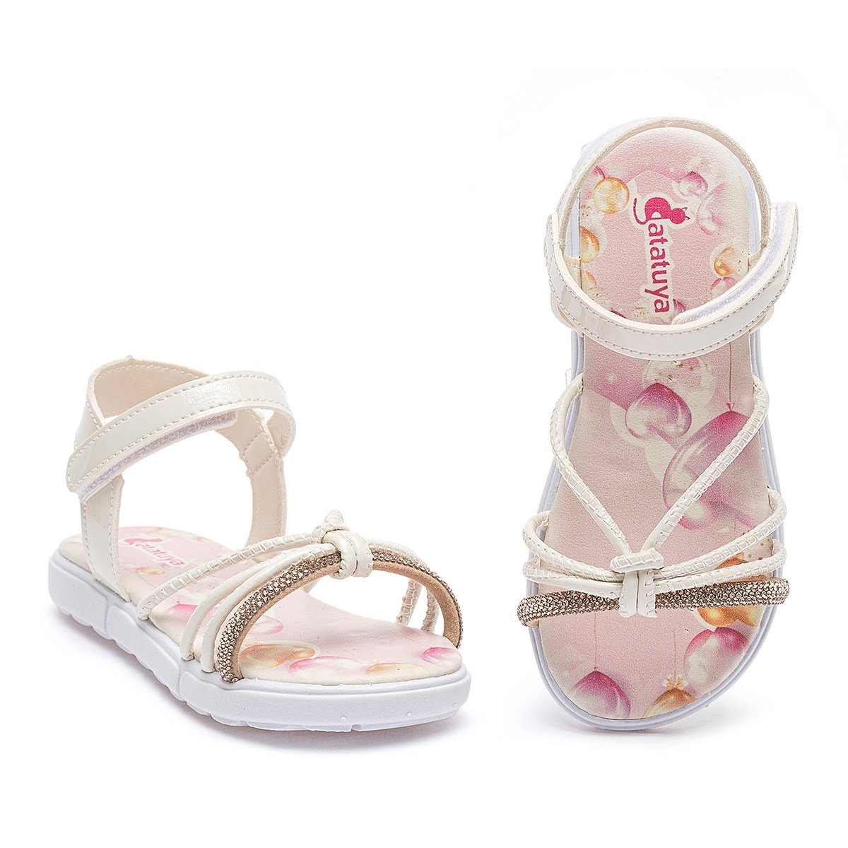 Sandália Infantil Menina Brilho Off White Confortável Antiderrapante Gatatuya