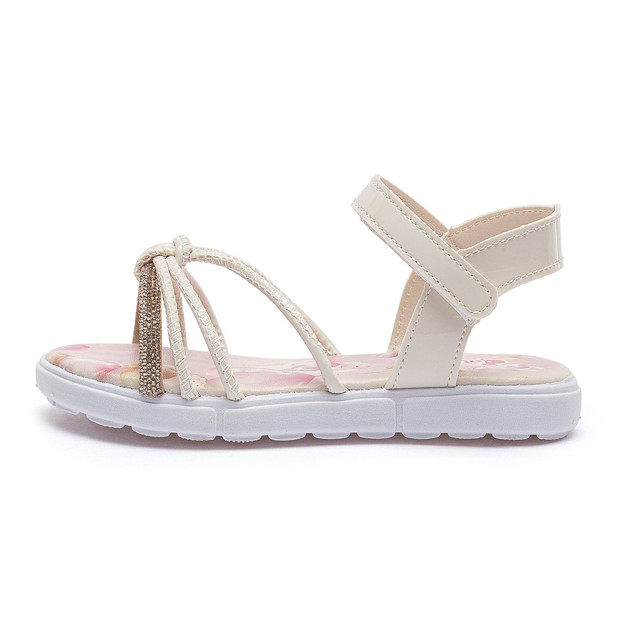 Sandália Infantil Menina Brilho Off White Confortável Antiderrapante Gatatuya Branco 3