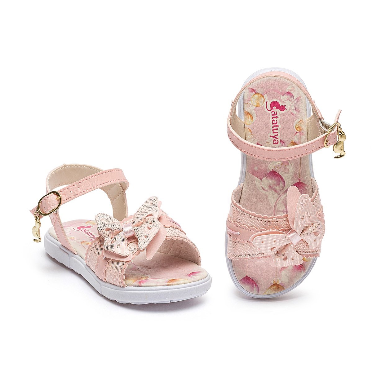 Kit Sandália Rasteirinha Bolsa Infantil Menina Rosa Borboleta Festa Gatatuya Rosa 3