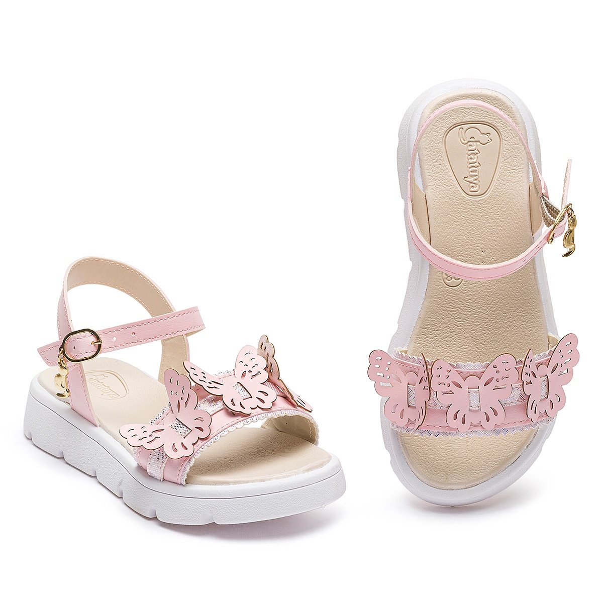 Kit Sandália Com Bolsinha Infantil Menina Borboleta Rosa Confortável Casual Gatatuya Rosa 3