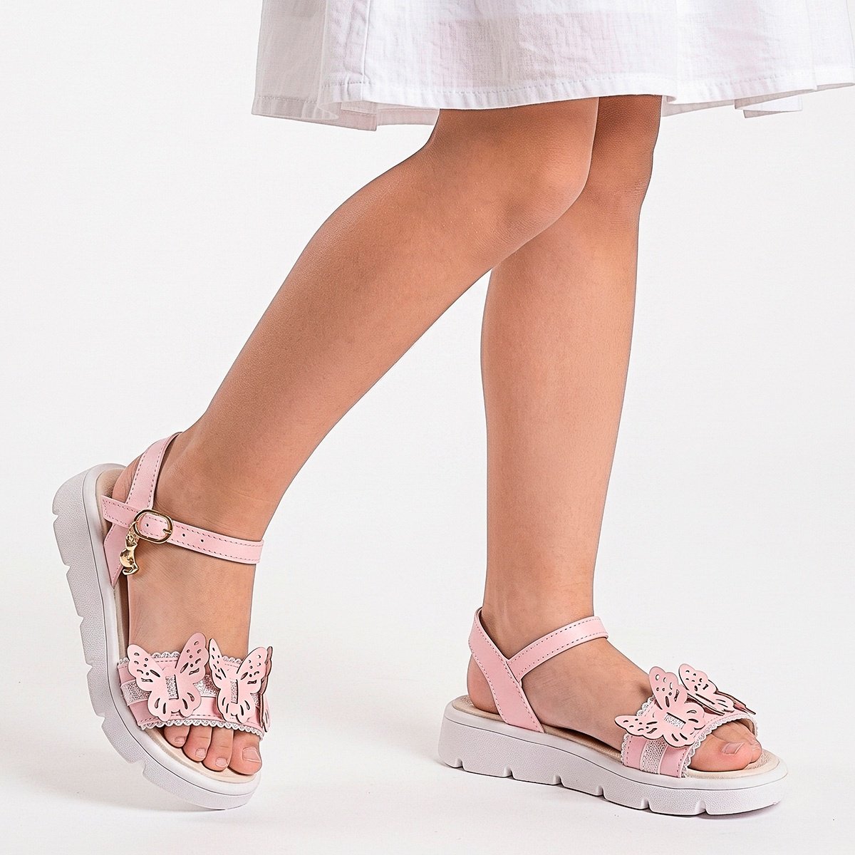 Kit Sandália Com Bolsinha Infantil Menina Borboleta Rosa Confortável Casual Gatatuya Rosa 7