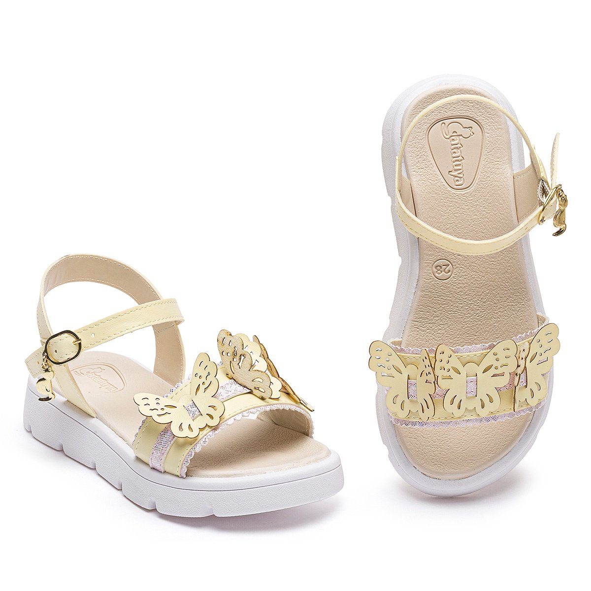 Kit Sandália Com Bolsinha Infantil Menina Borboleta Amarelo Confortável Casual Gatatuya Amarelo 3