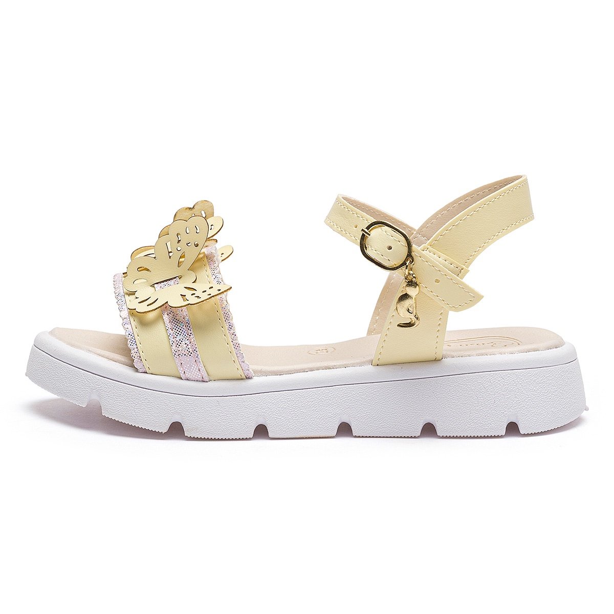 Kit Sandália Com Bolsinha Infantil Menina Borboleta Amarelo Confortável Casual Gatatuya Amarelo 5