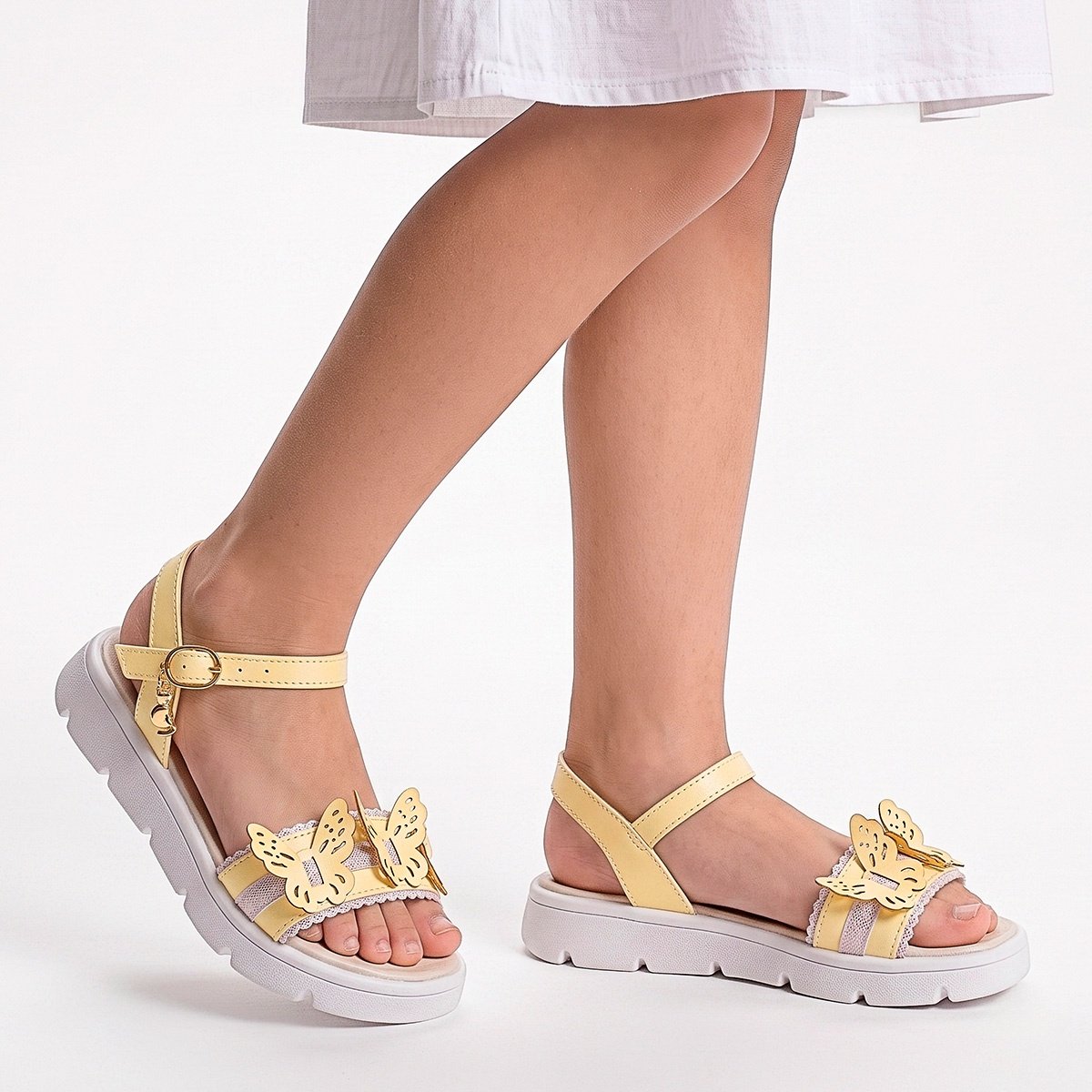 Kit Sandália Com Bolsinha Infantil Menina Borboleta Amarelo Confortável Casual Gatatuya Amarelo 7