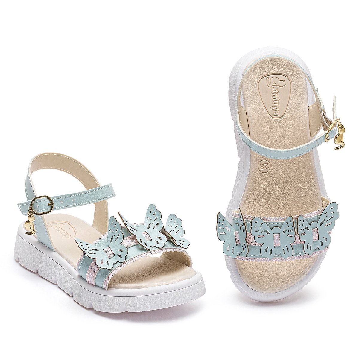 Kit Sandália Com Bolsinha Infantil Menina Borboleta Azul Confortável Casual Gatatuya Azul 3