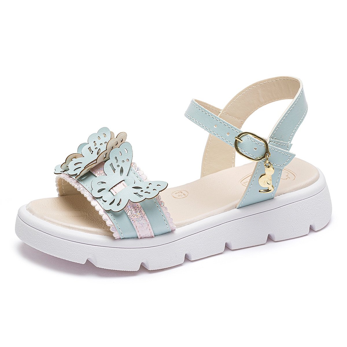 Kit Sandália Com Bolsinha Infantil Menina Borboleta Azul Confortável Casual Gatatuya Azul 4
