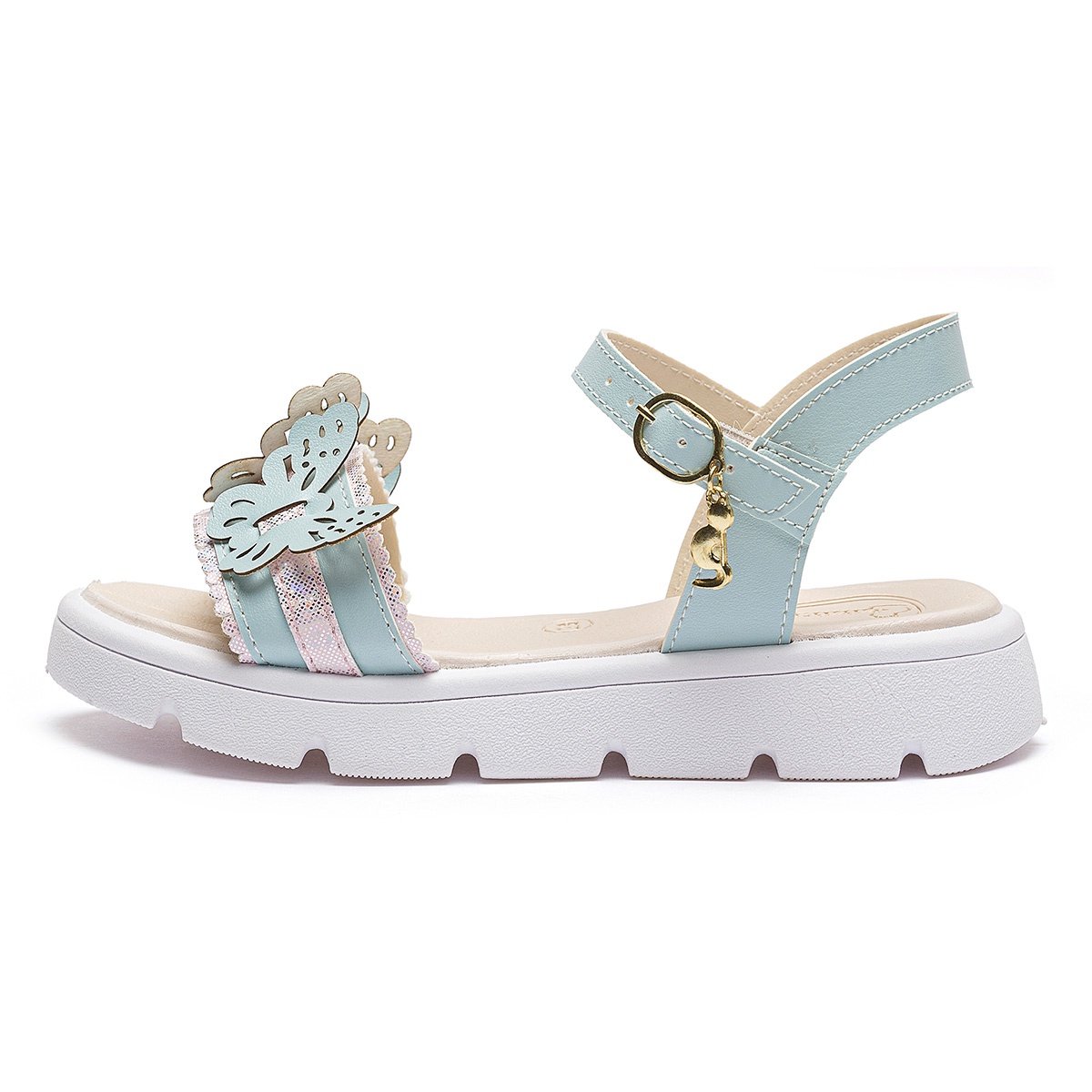 Kit Sandália Com Bolsinha Infantil Menina Borboleta Azul Confortável Casual Gatatuya Azul 5