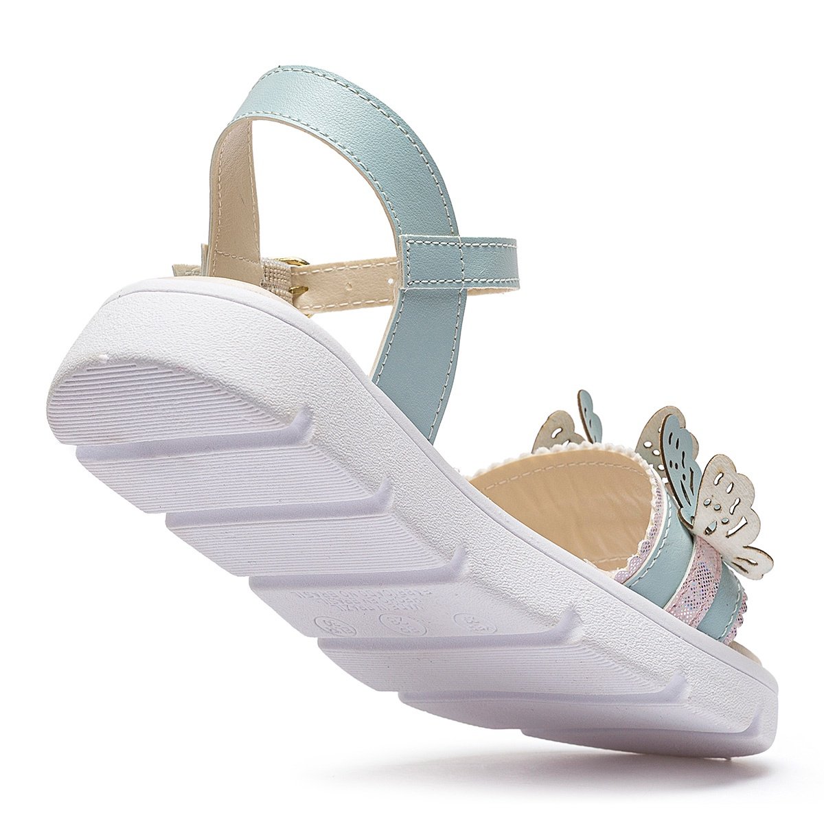 Kit Sandália Com Bolsinha Infantil Menina Borboleta Azul Confortável Casual Gatatuya Azul 6