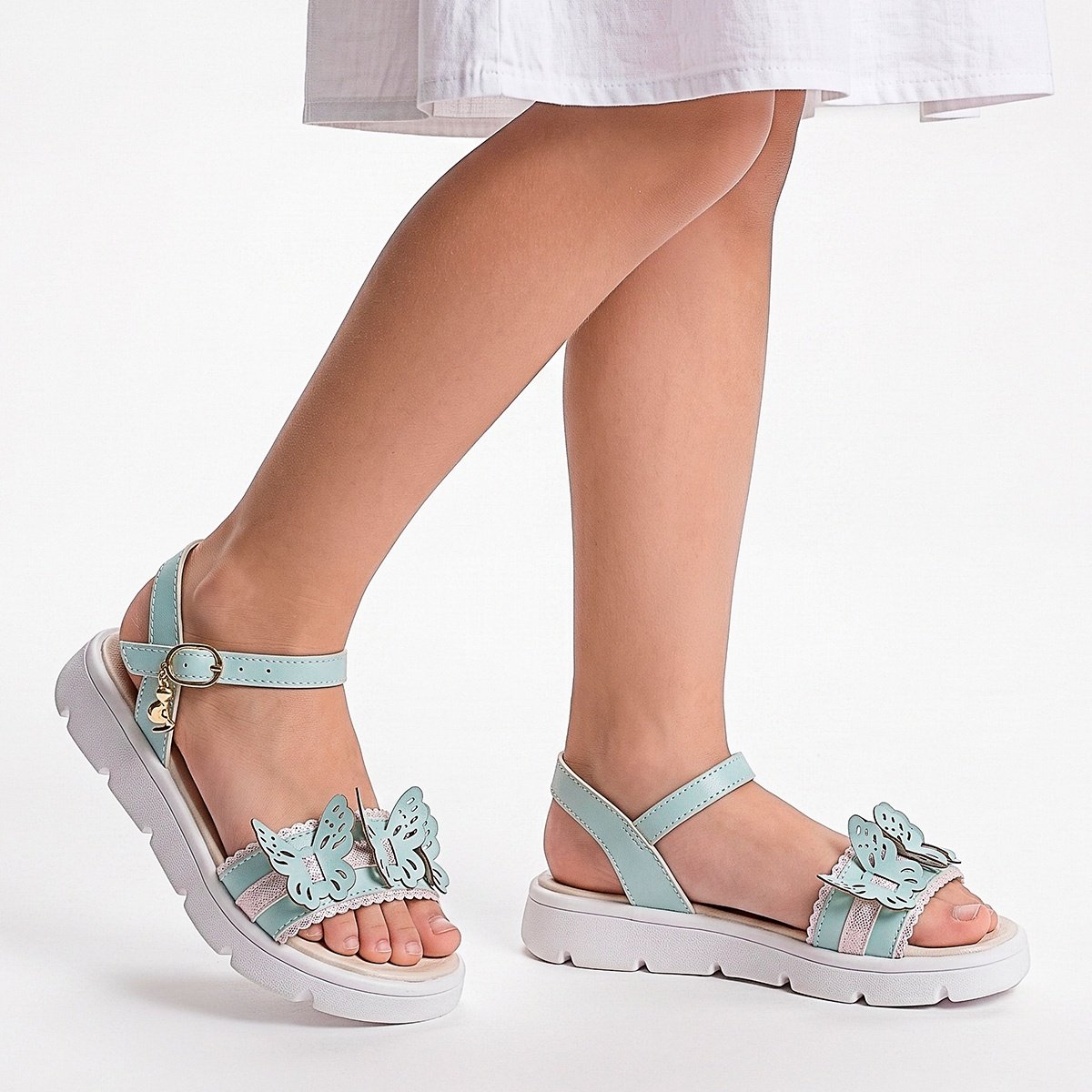 Kit Sandália Com Bolsinha Infantil Menina Borboleta Azul Confortável Casual Gatatuya Azul 7