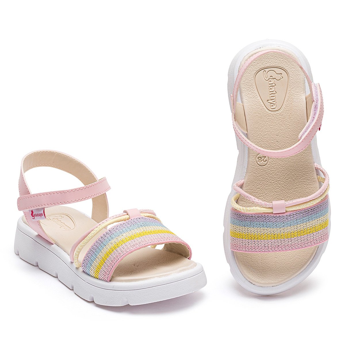 Sandália Infantil Menina Brilho Rosa/Colorido Confortável Antiderrapante Gatatuya