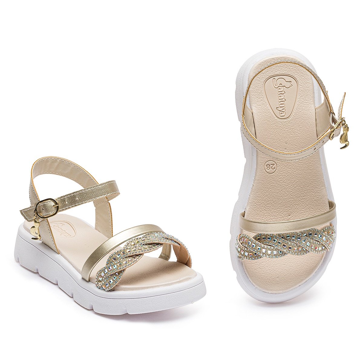 Kit Sandália Com Bolsinha Infantil Menina Brilho Dourado Confortável Casual Gatatuya Dourado 3