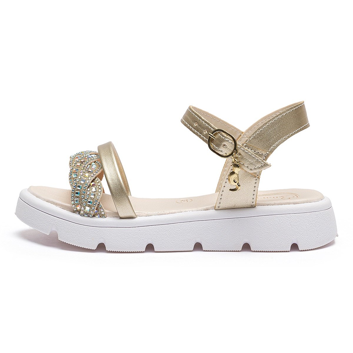 Kit Sandália Com Bolsinha Infantil Menina Brilho Dourado Confortável Casual Gatatuya Dourado 5