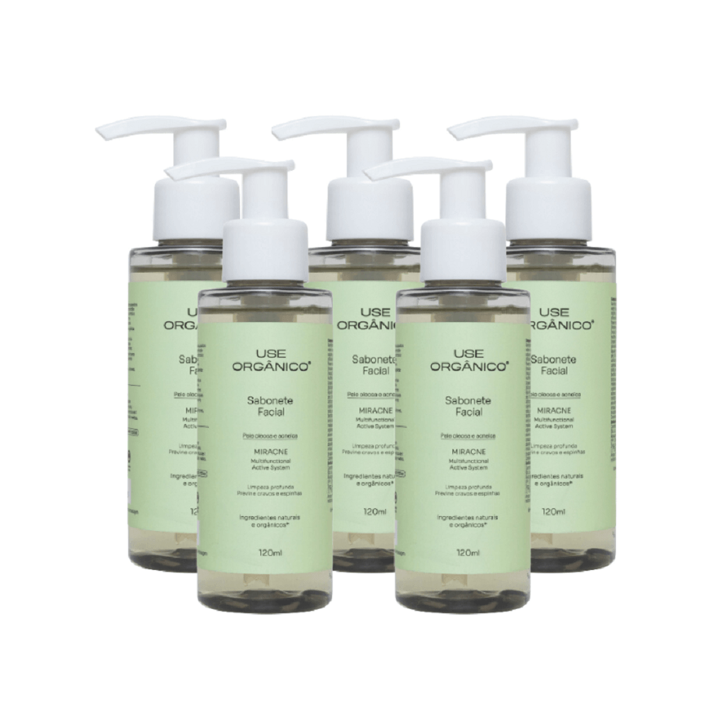 Kit com 5 Sabonetes Faciais para Pele Oleosa Miracne 120ml - Use Orgânico