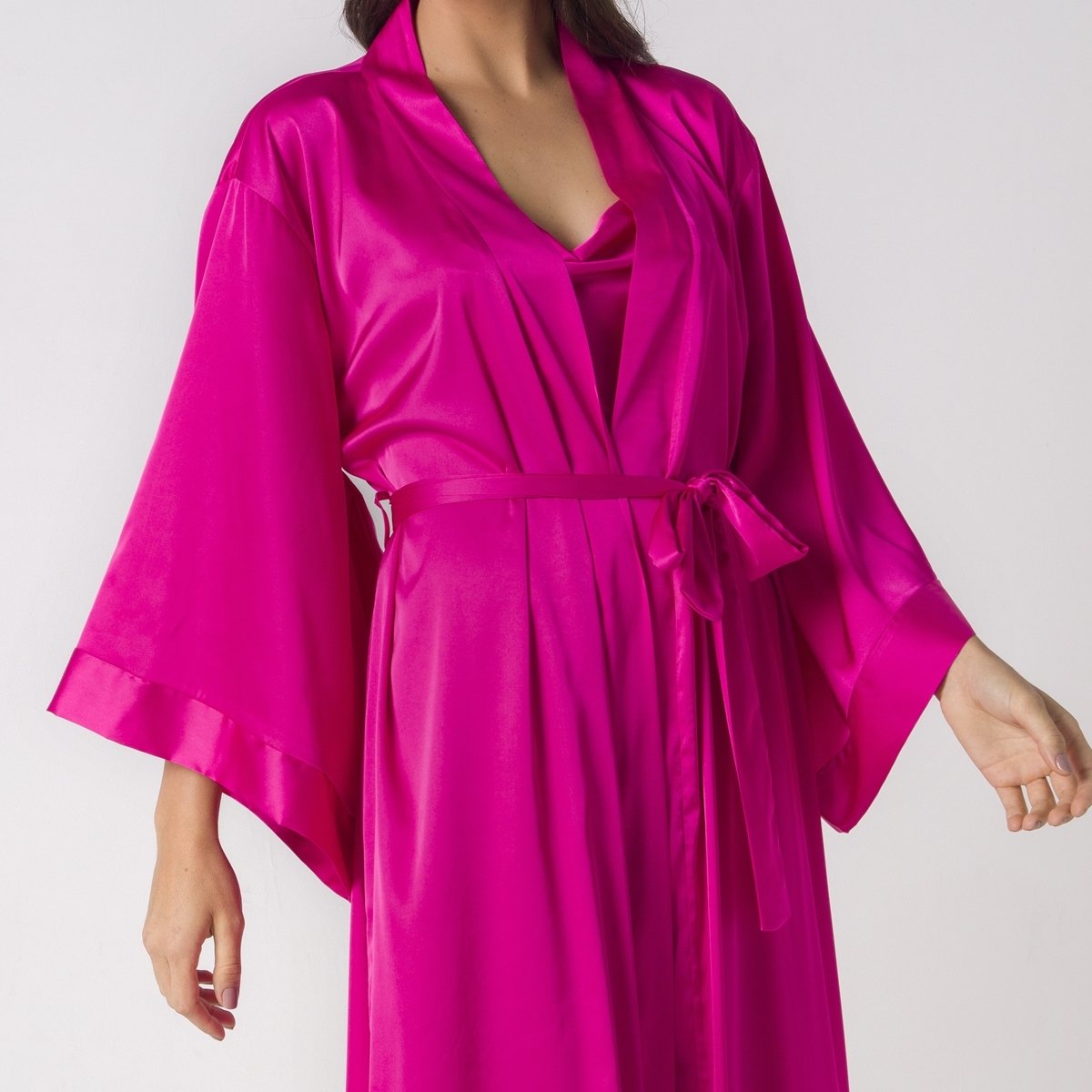 Robe Rosa Robe Feminino Longo Cetim Pink Pitaya Rosa