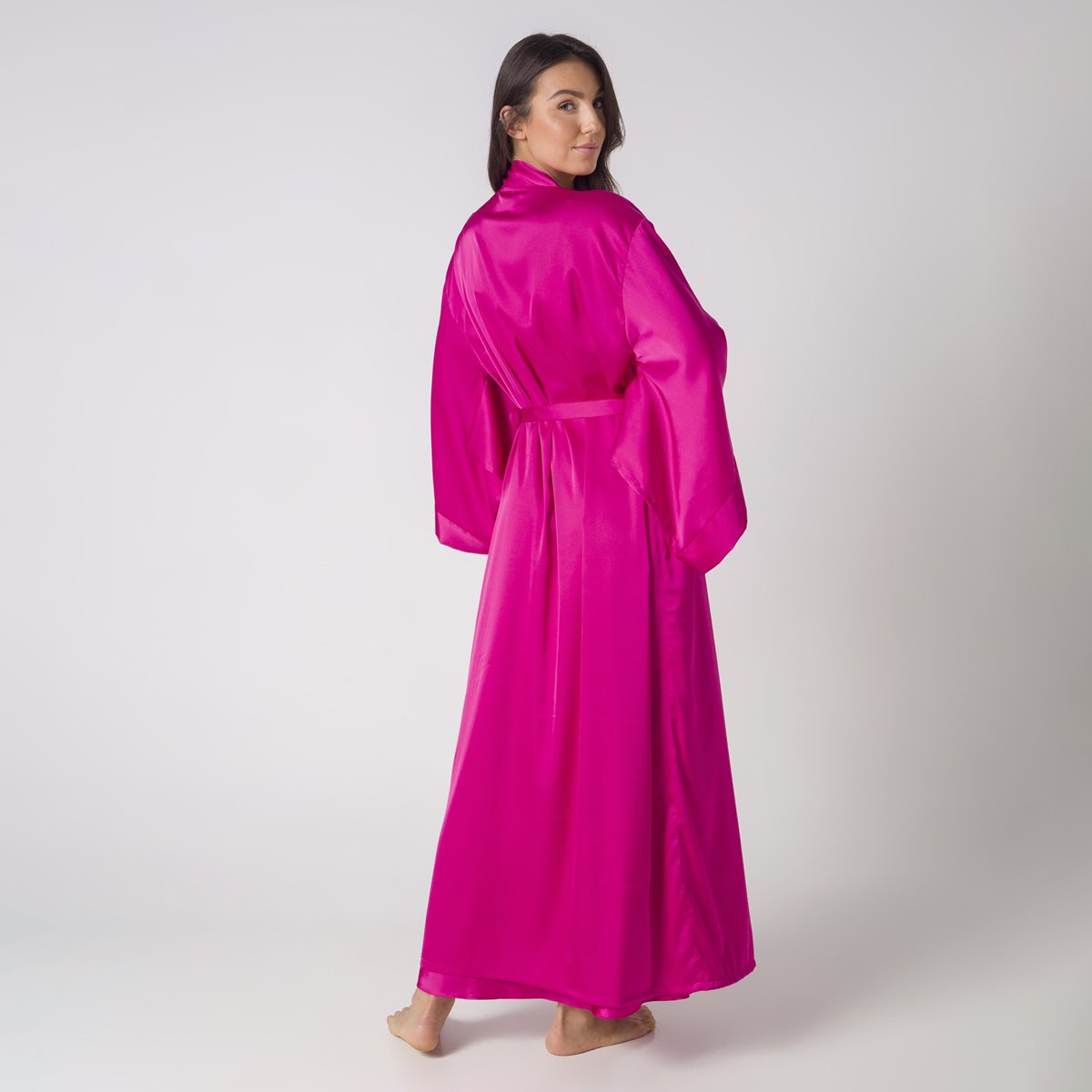 Robe Rosa Robe Feminino Longo Cetim Pink Pitaya Rosa