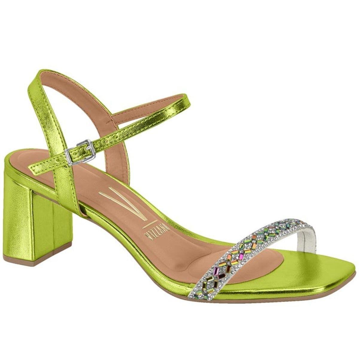 Sandália Feminina Vizzano Salto Bloco Strass 6430.526 Verde 1