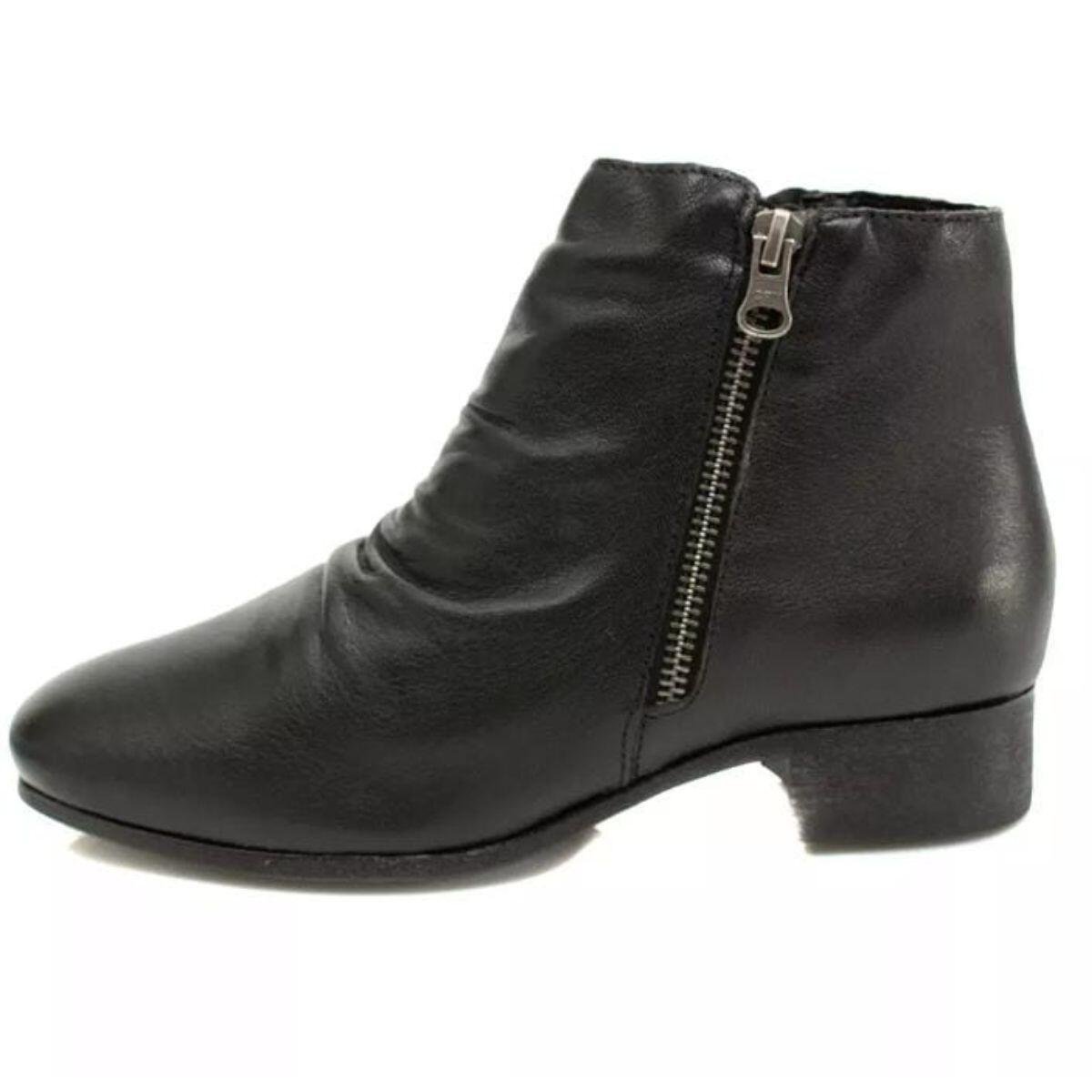 Bota Feminina Moscardini Couro Franzida Zíper Lateral 46976 Preto 3