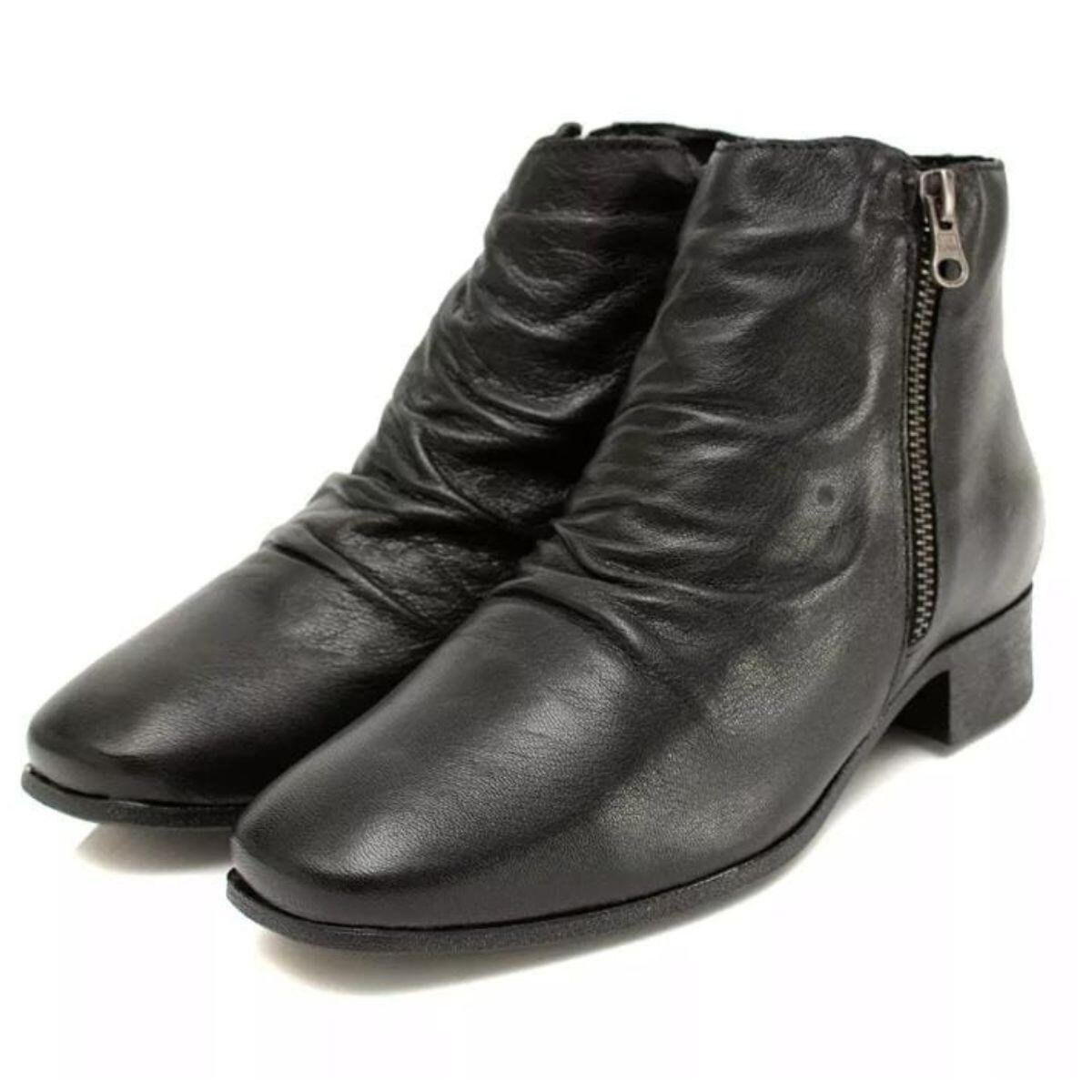 Bota Feminina Moscardini Couro Franzida Zíper Lateral 46976 Preto 4