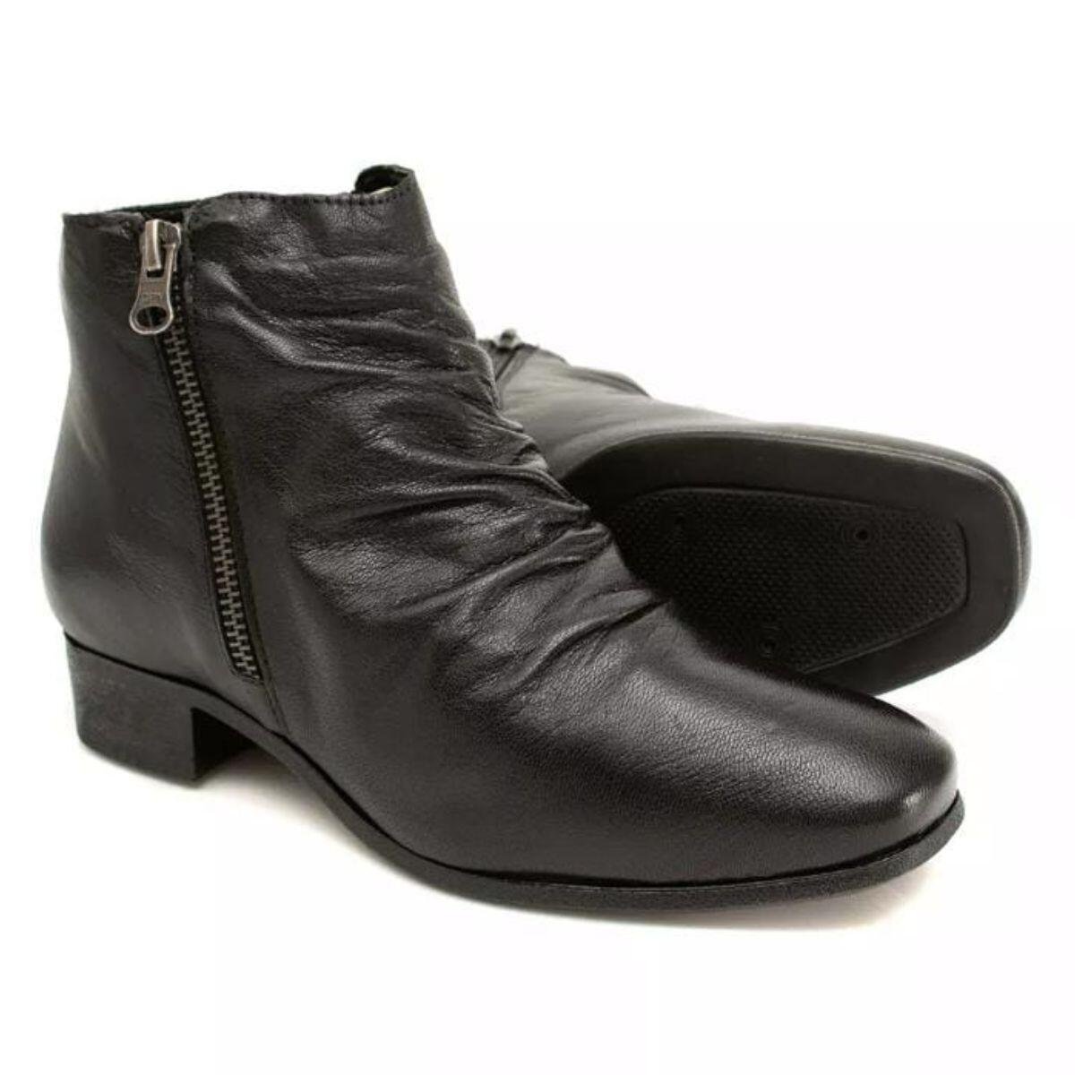 Bota Feminina Moscardini Couro Franzida Zíper Lateral 46976 Preto 5
