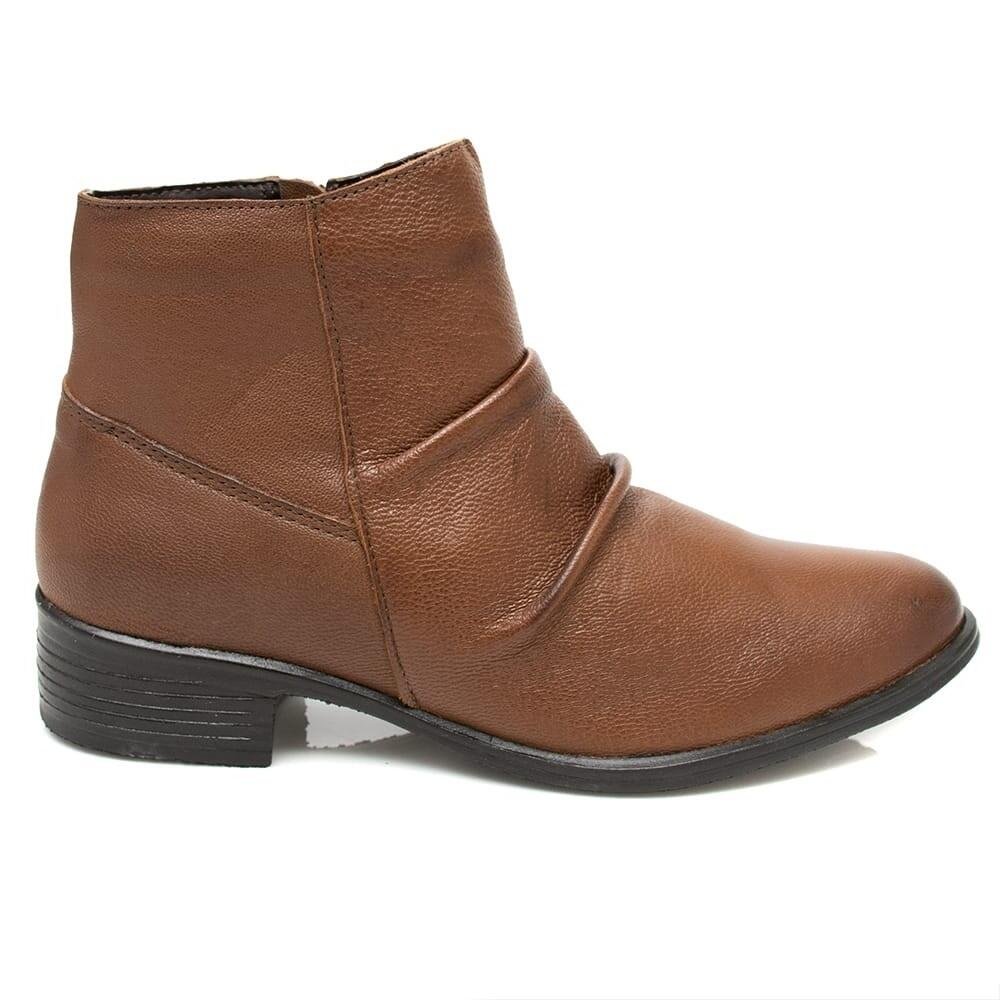 Bota Feminina Moscardini Em Couro Cano Curto Drapeado 22987 Marrom 1