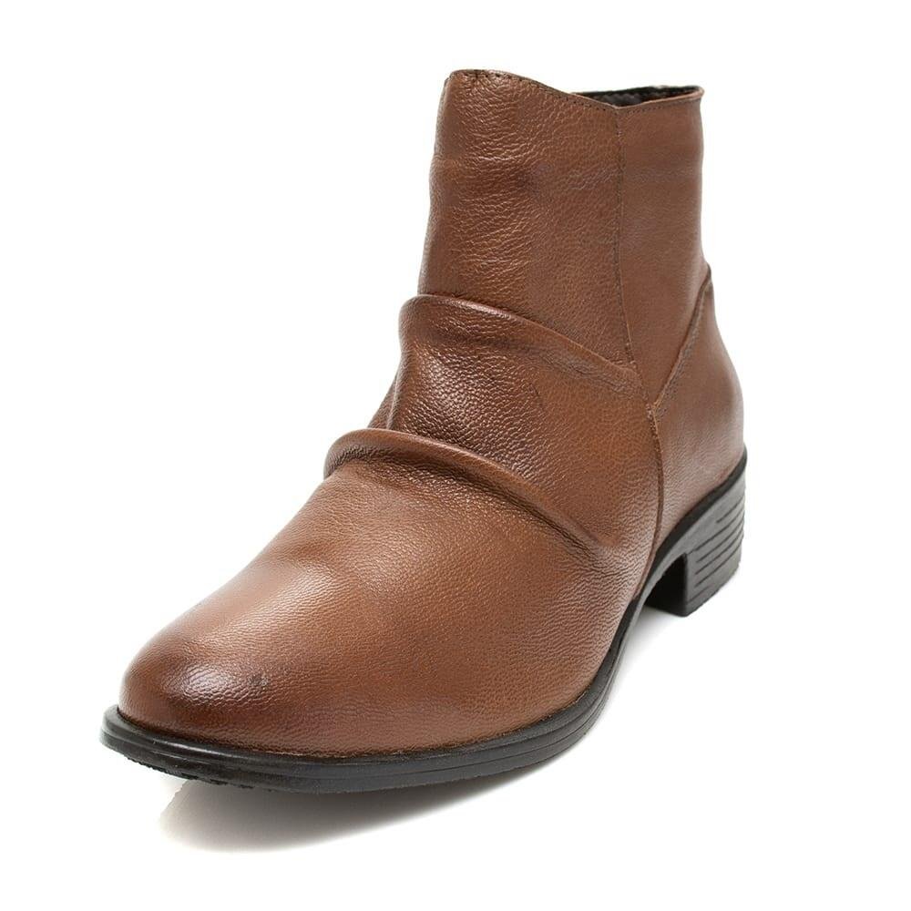 Bota Feminina Moscardini Em Couro Cano Curto Drapeado 22987 Marrom 2