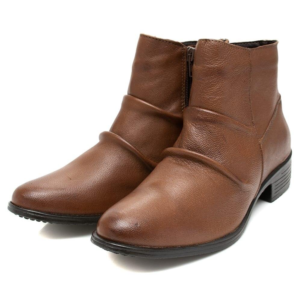 Bota Feminina Moscardini Em Couro Cano Curto Drapeado 22987 Marrom 4