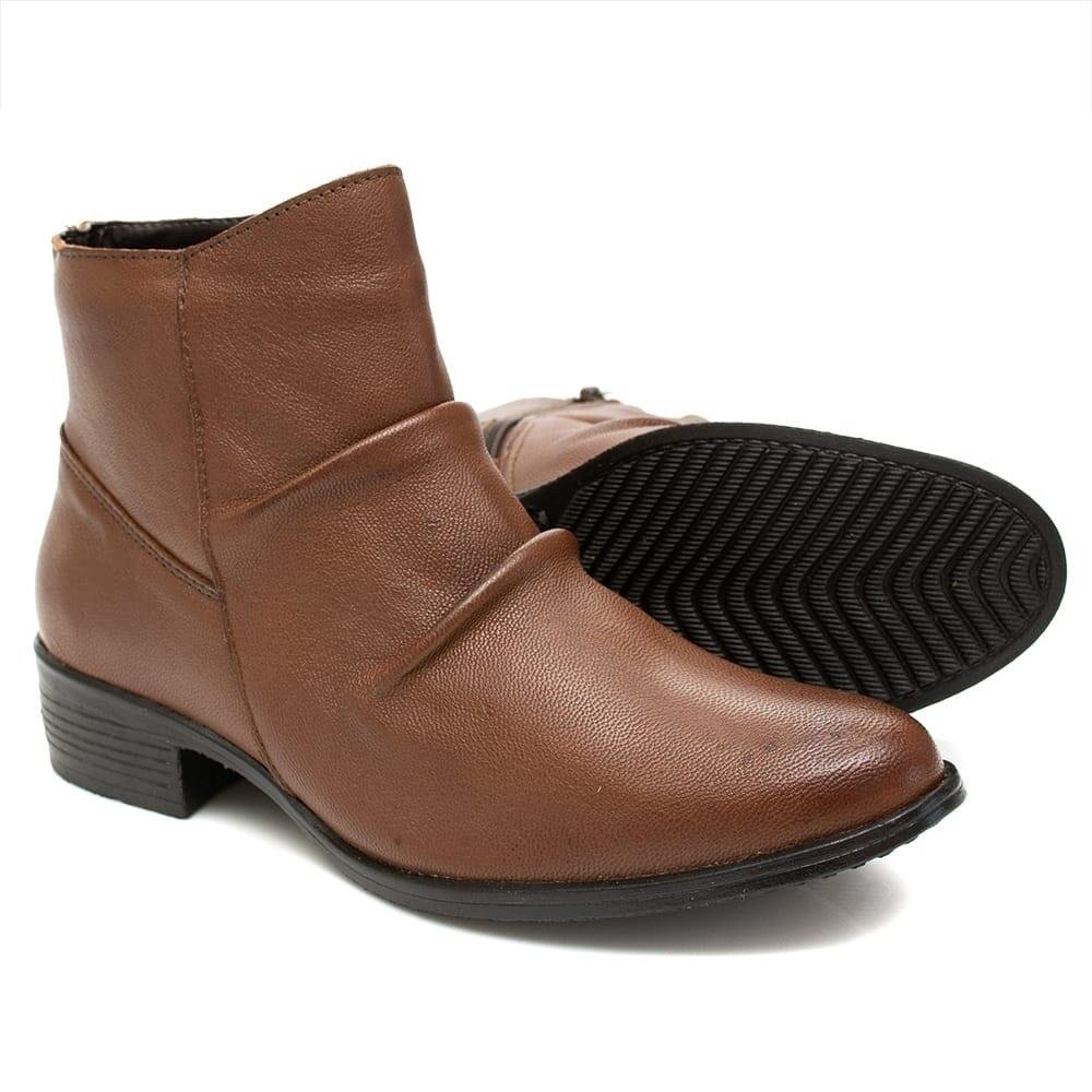 Bota Feminina Moscardini Em Couro Cano Curto Drapeado 22987 Marrom 5