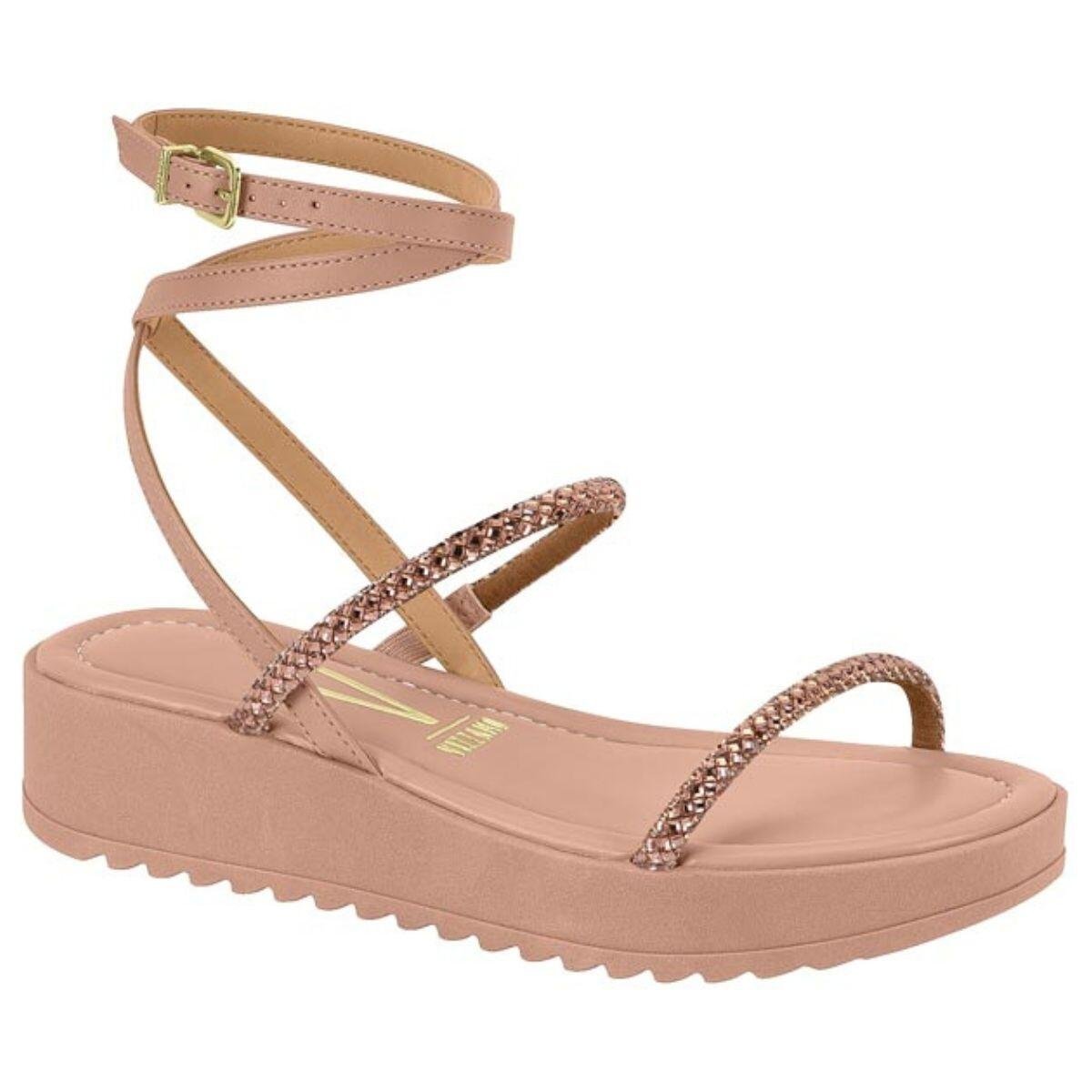 Sandália Flatform Feminina Vizzano Brilhos 6492.305 Bege 1