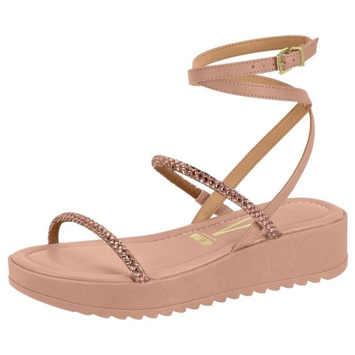 Sandália Flatform Feminina Vizzano Brilhos 6492.305 Bege 2