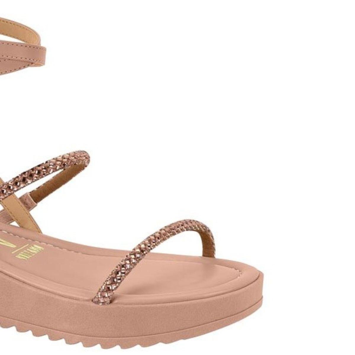Sandália Flatform Feminina Vizzano Brilhos 6492.305 Bege 3