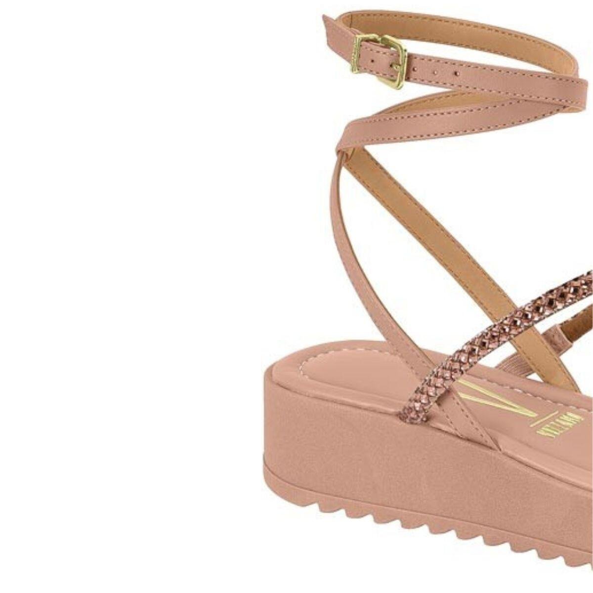 Sandália Flatform Feminina Vizzano Brilhos 6492.305 Bege 4