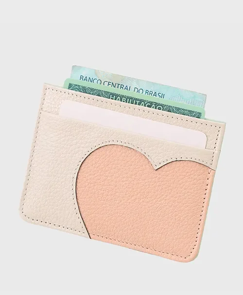 Porta Cartão Mariart Em Couro Love 668 Bege 3