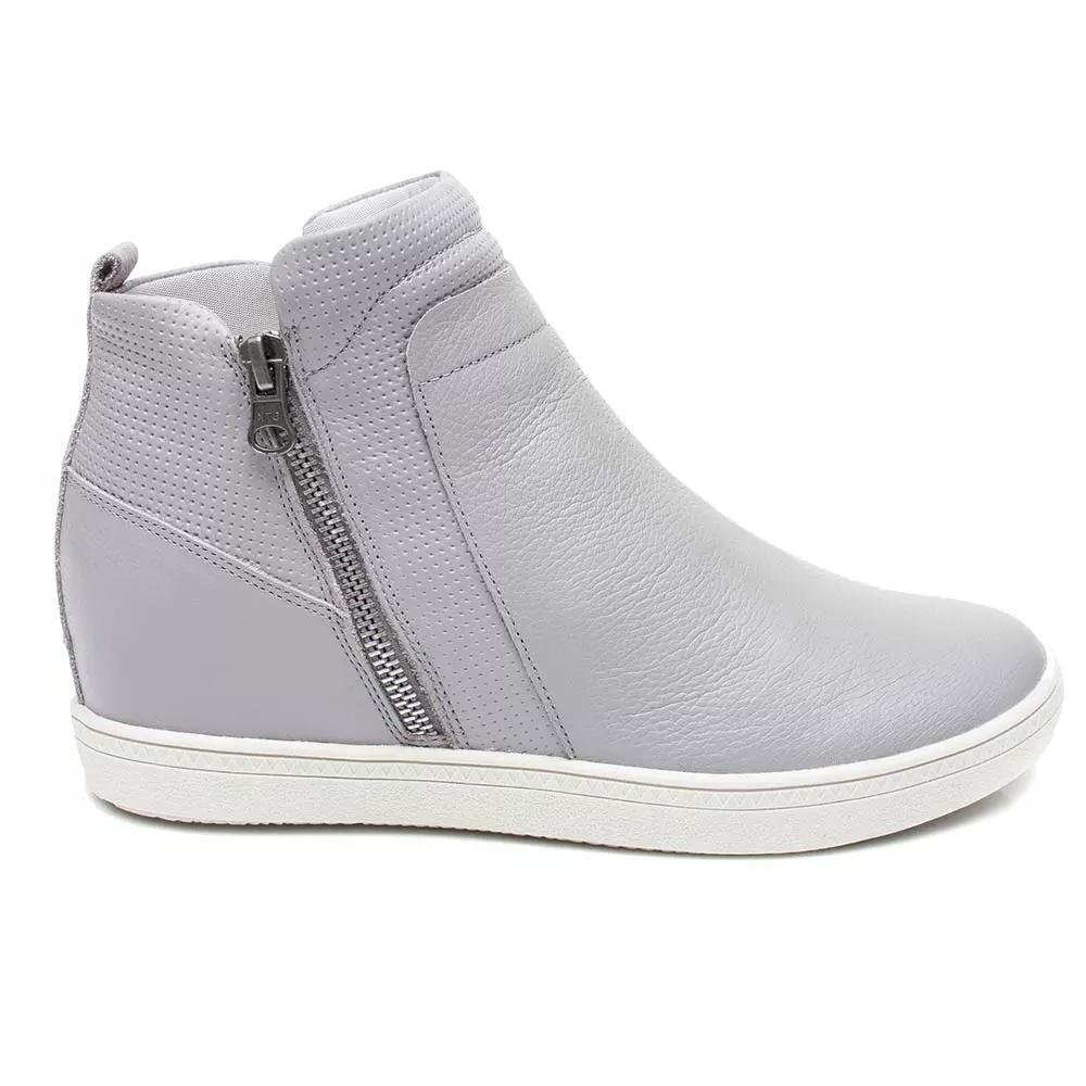 shop‼️ Tênis Sneakers Feminino Orcade Couro Zíper Lateral 065611 Prata