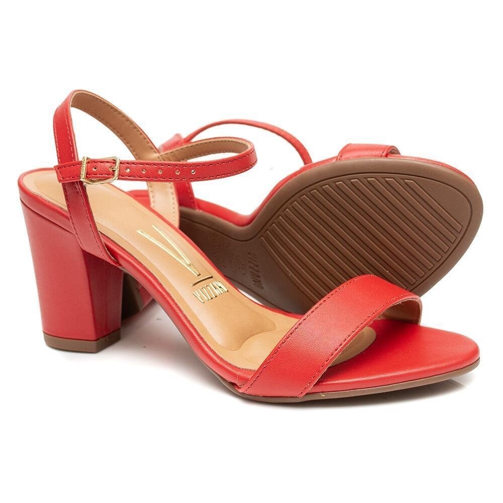 Sandália Feminina Vizzano Salto Grosso Médio Fivela Vermelho