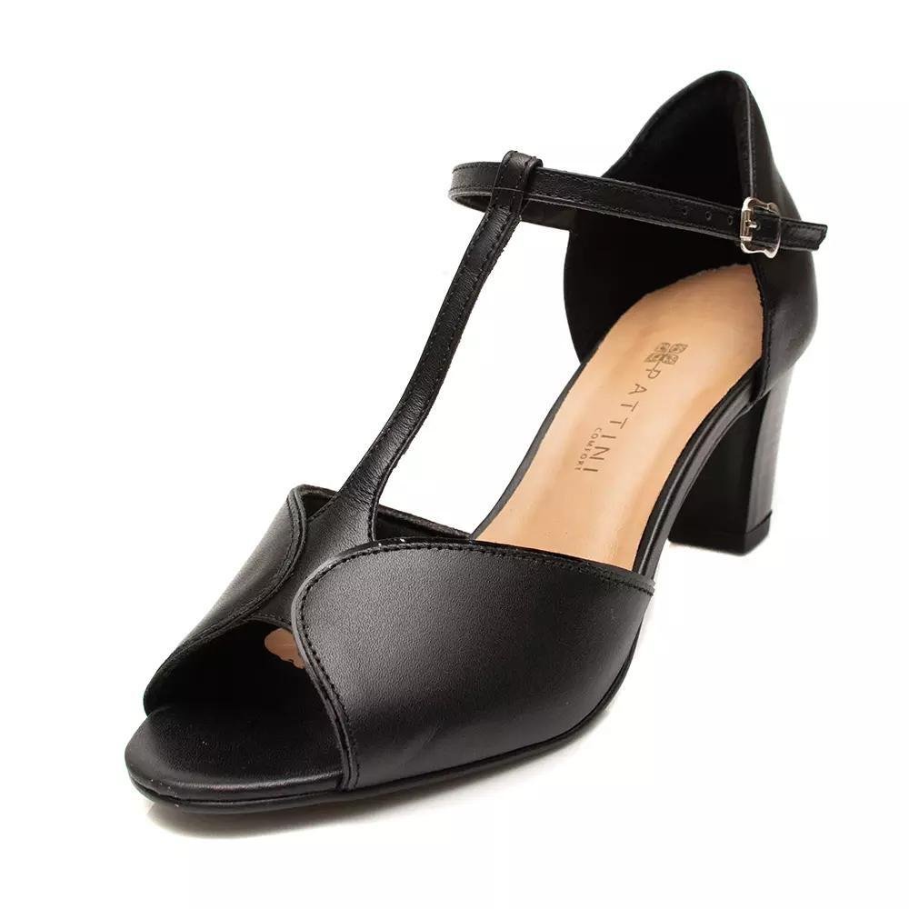 Sandália Feminina Neftali em Couro Salto Médio Fivela 7297 Preto 2