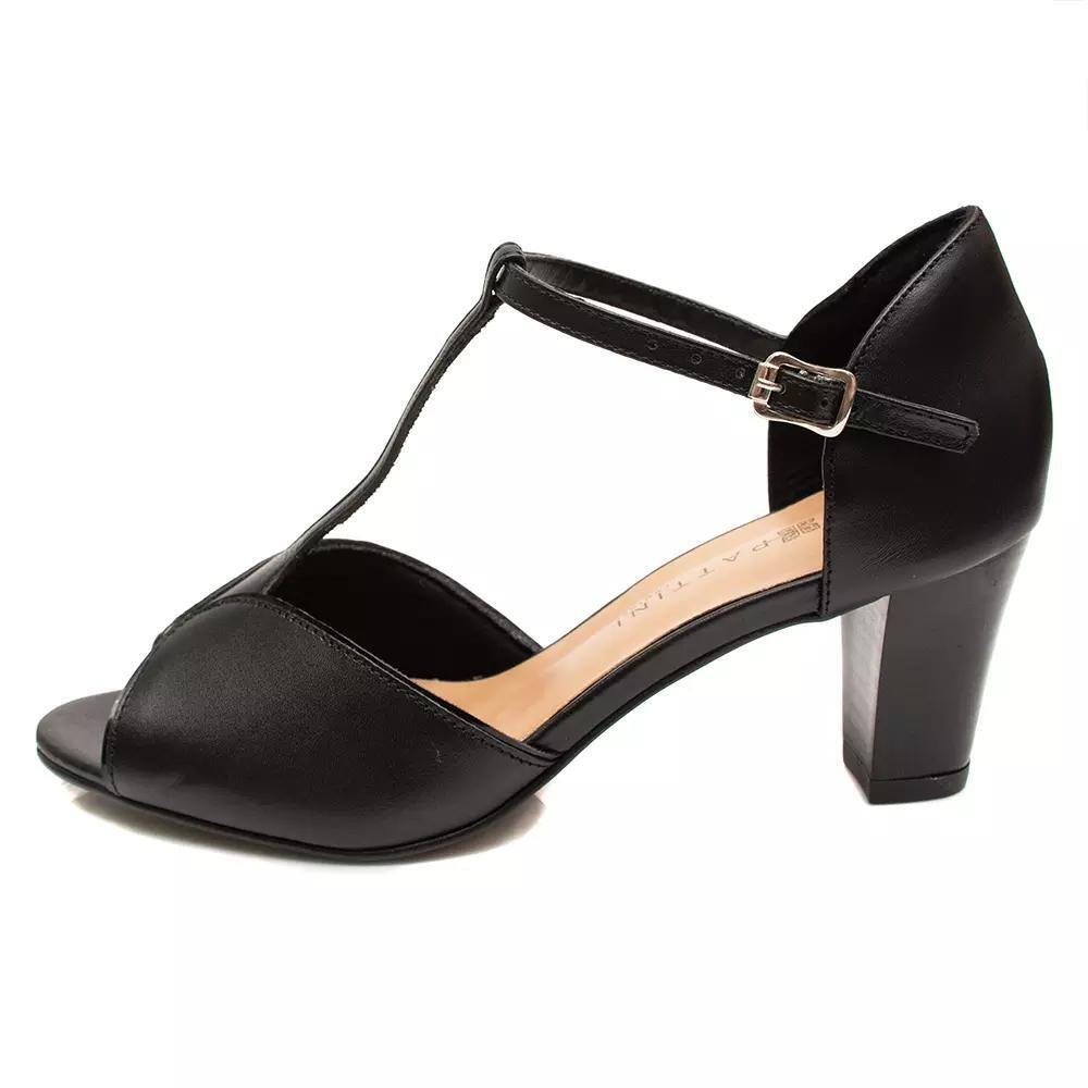 Sandália Feminina Neftali em Couro Salto Médio Fivela 7297 Preto 3