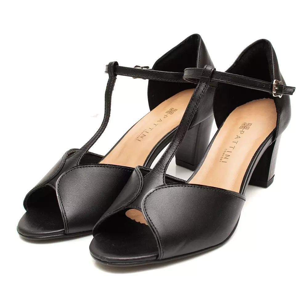 Sandália Feminina Neftali em Couro Salto Médio Fivela 7297 Preto 4