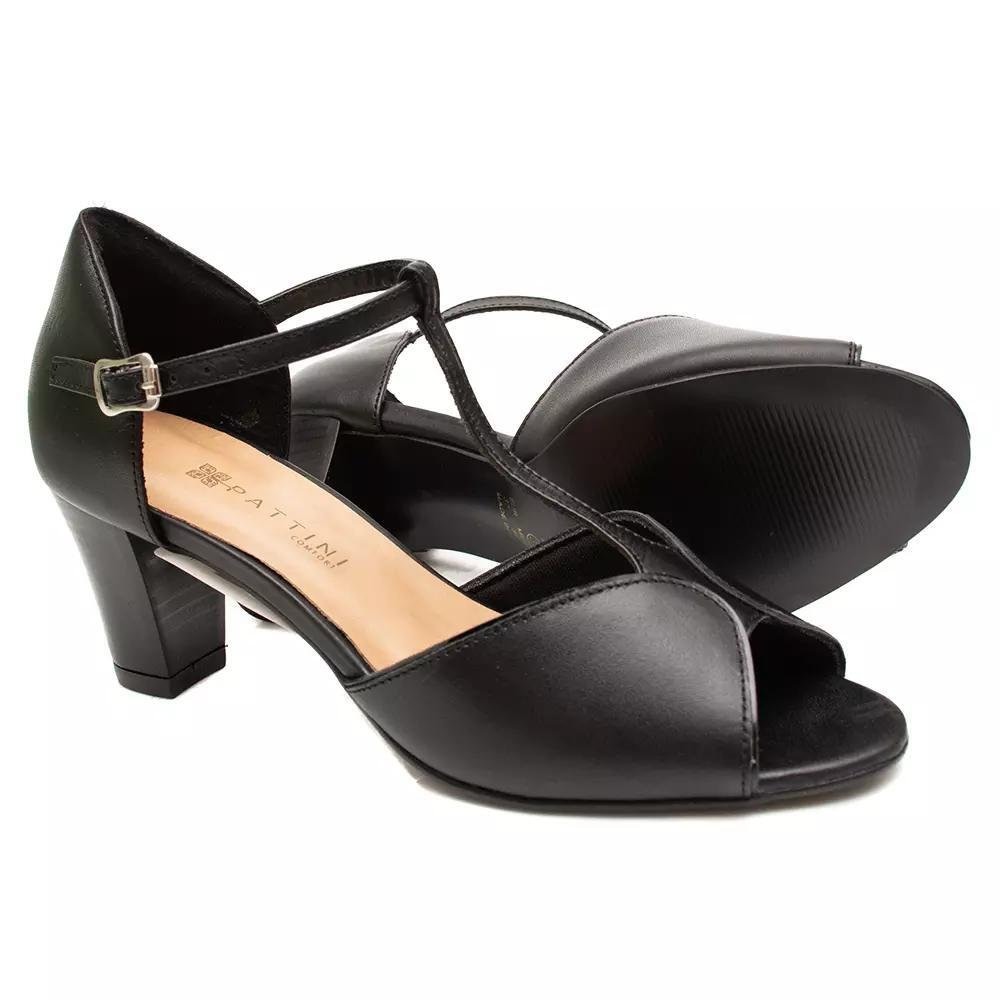 Sandália Feminina Neftali em Couro Salto Médio Fivela 7297 Preto 5