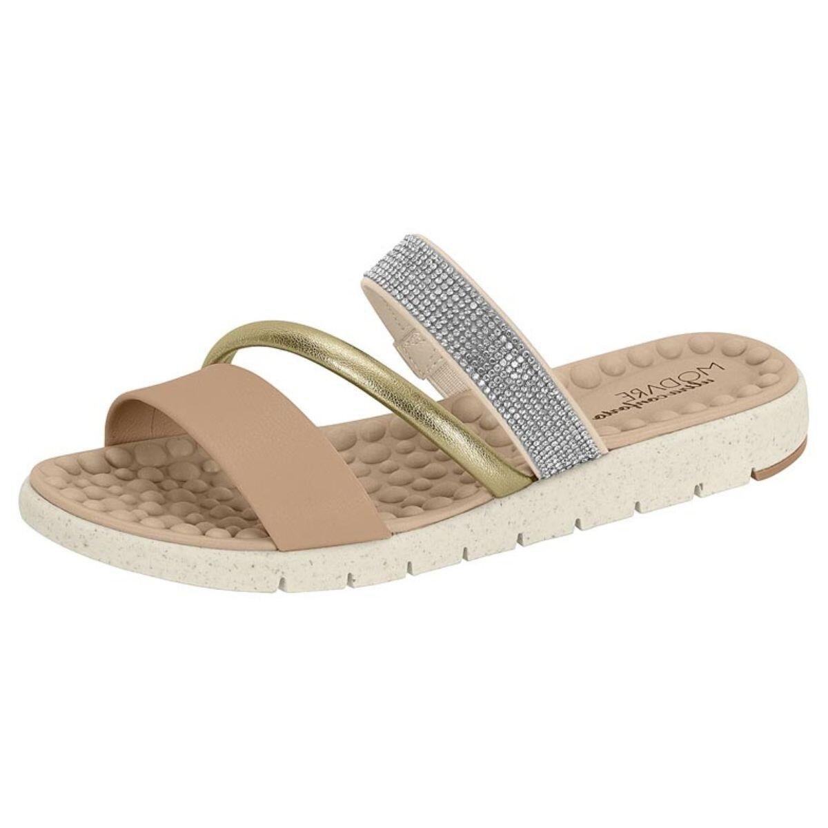Tamanco Feminino Modare Ultraconforto Tiras Strass 7162.221 Bege 2