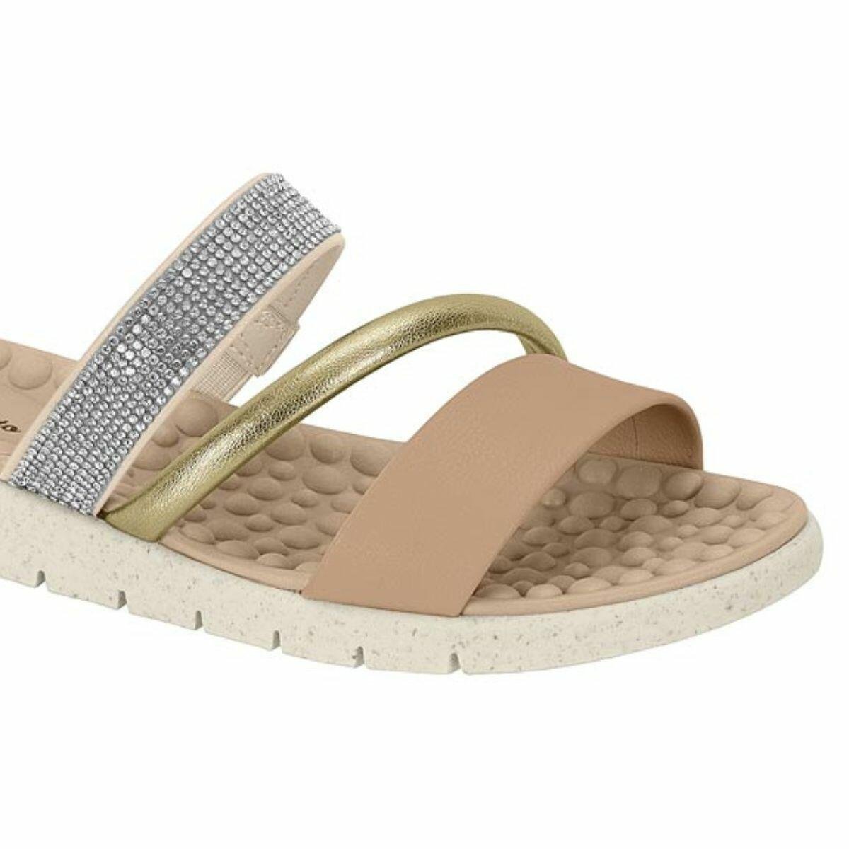 Tamanco Feminino Modare Ultraconforto Tiras Strass 7162.221 Bege 3