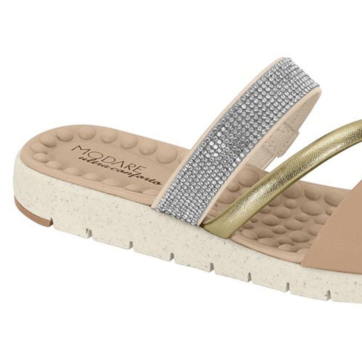 Tamanco Feminino Modare Ultraconforto Tiras Strass 7162.221 Bege 4