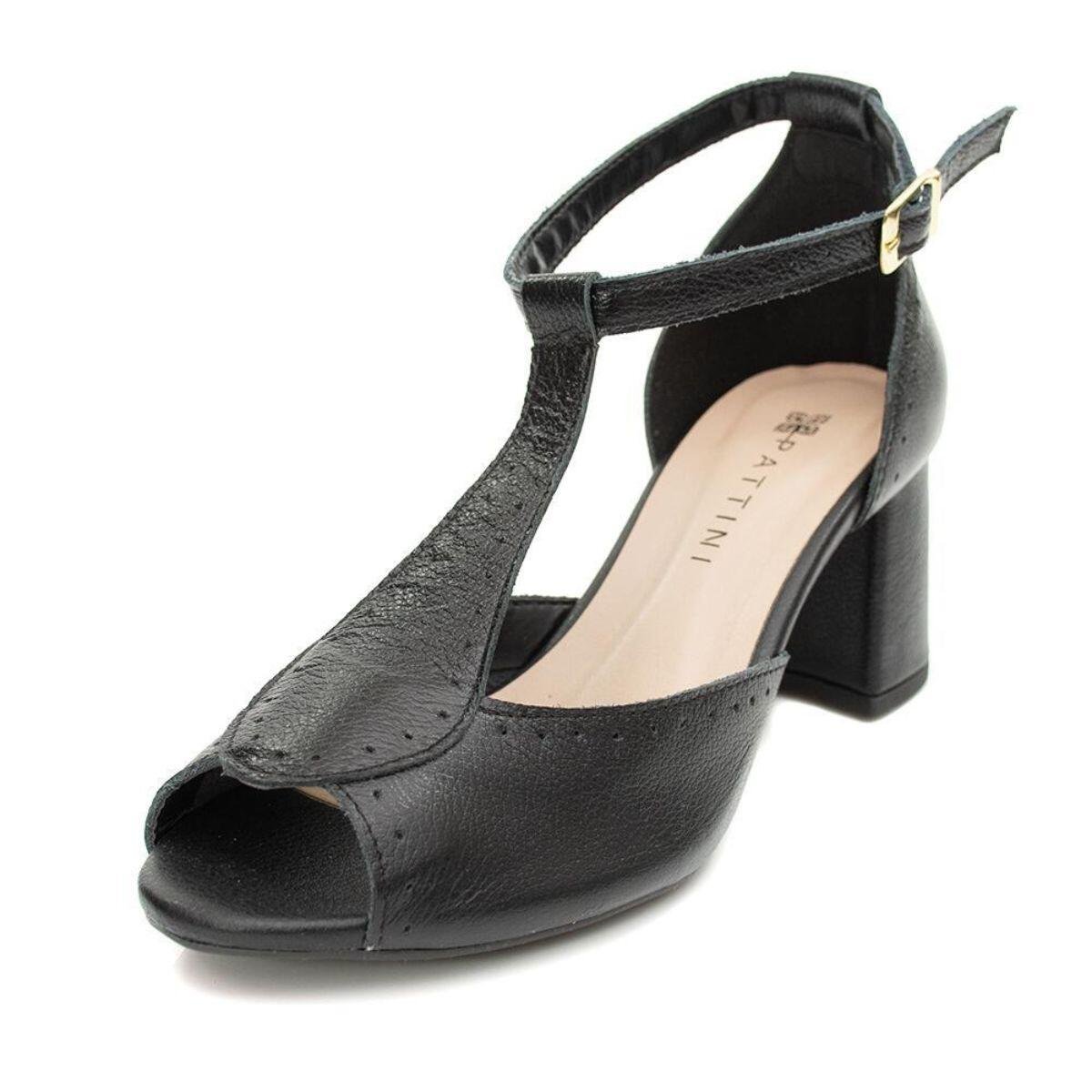 Sandália Feminina em Couro Salto Médio 377-05 Preto 2