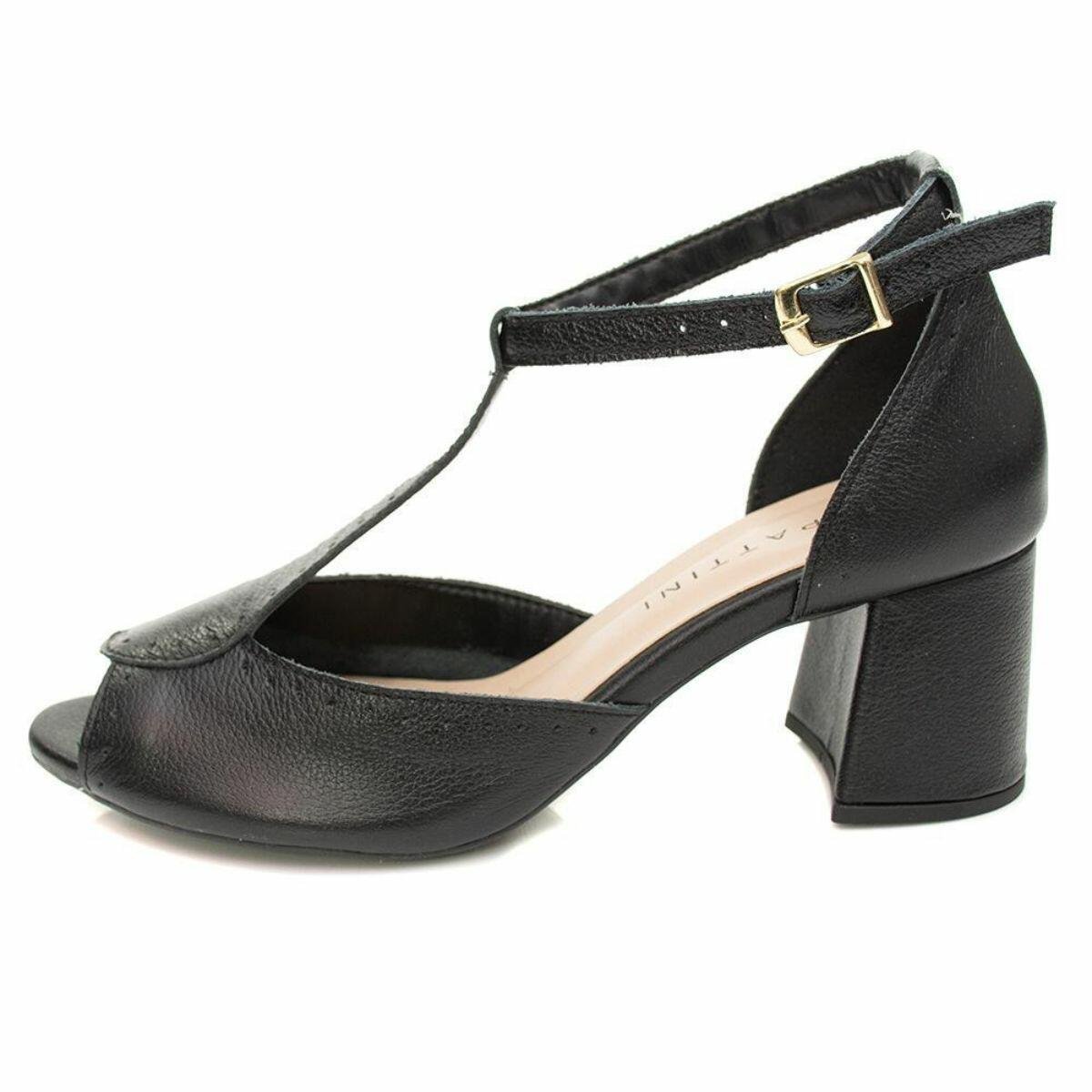 Sandália Feminina em Couro Salto Médio 377-05 Preto 3