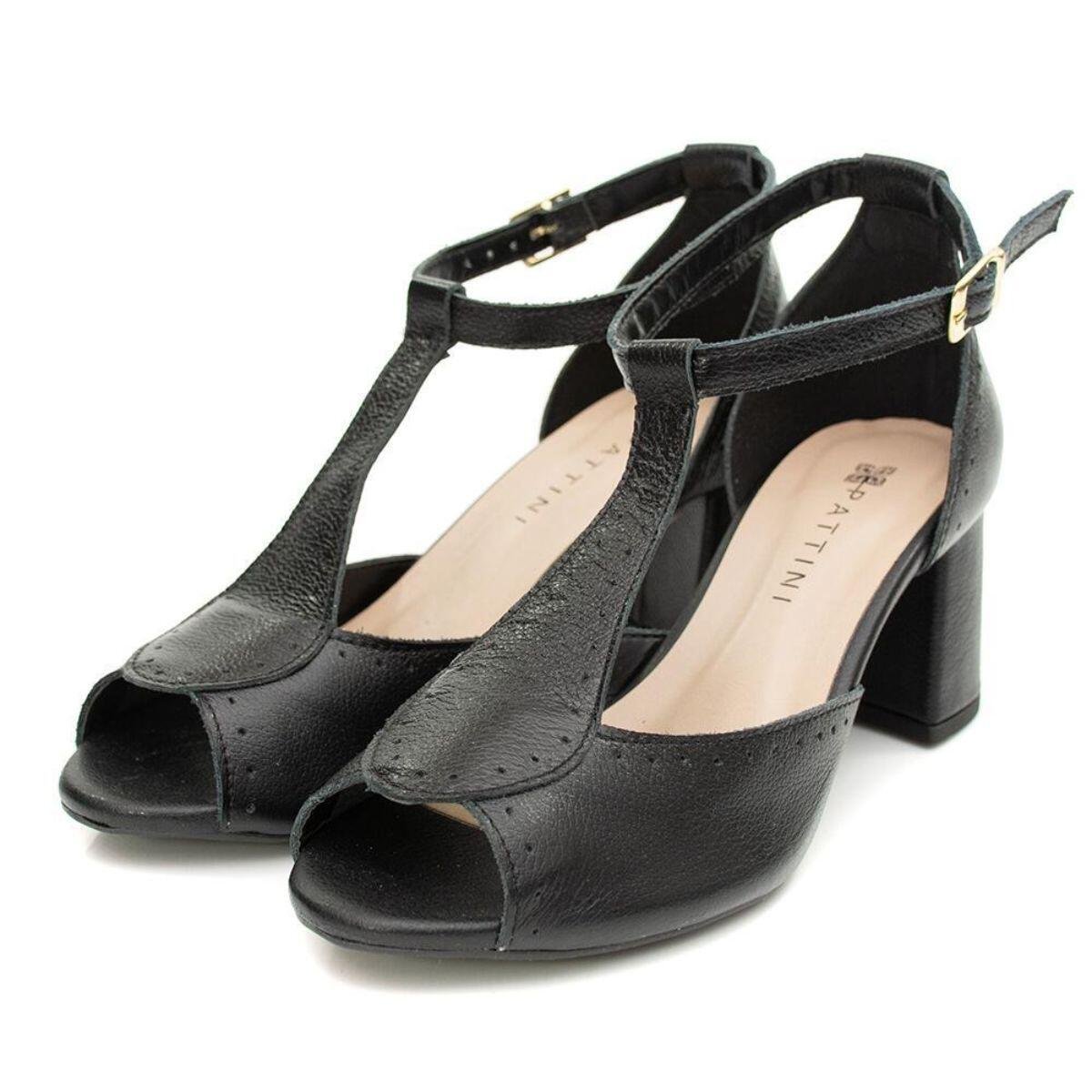 Sandália Feminina em Couro Salto Médio 377-05 Preto 4
