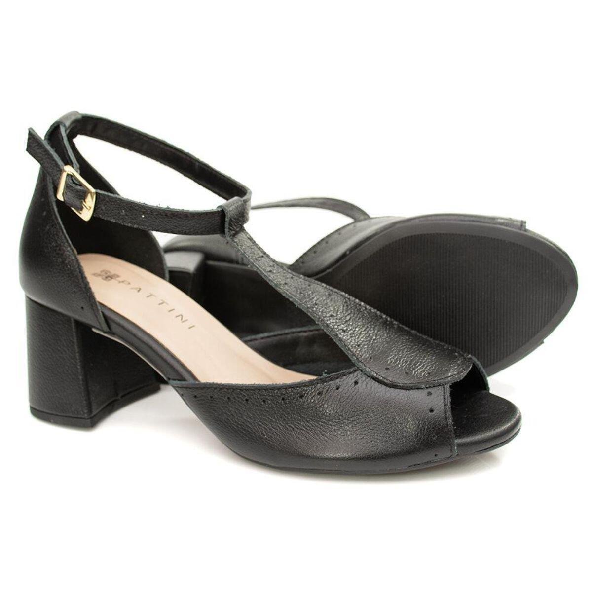 Sandália Feminina em Couro Salto Médio 377-05 Preto 5