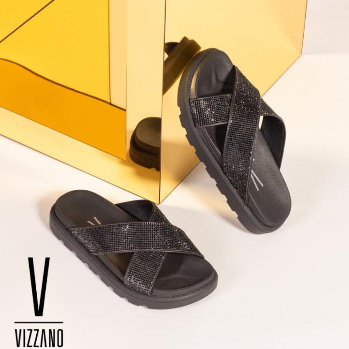 Chinelo Feminino Vizzano Papete Tiras Cruzadas Strass 645912 Preto 6